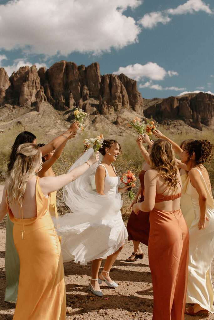 Lost Dutchman wedding bridesmaid photos in the desert